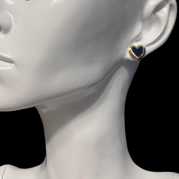 Vintage 90s Blue and Gold Heart Post Earrings - Picture 15 of 16